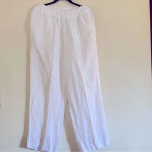 H&M Wide Leg White Linen Blend Pants XL Pockets Pull Up Stretch NWOT Gorgeous